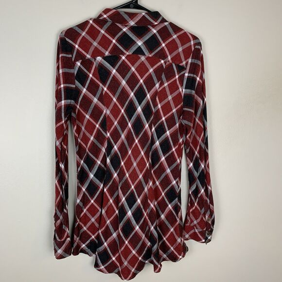 Soft Surroundings Large Womens Top Red Plaid Flannel Ruffle Button Up Holiday - Picture 2 of 8